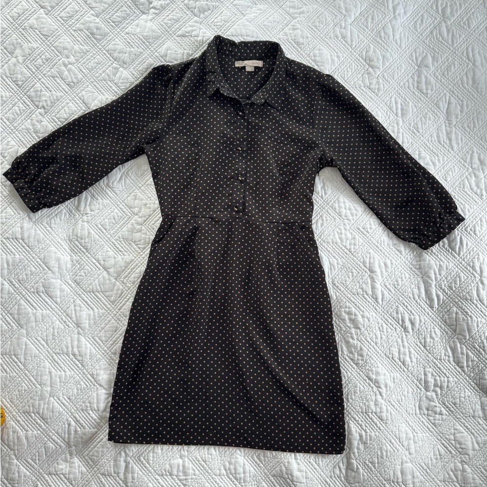 Forever 21 Love 21 Polka Dot Shirt Dress With Pockets Size Medium Black Gold